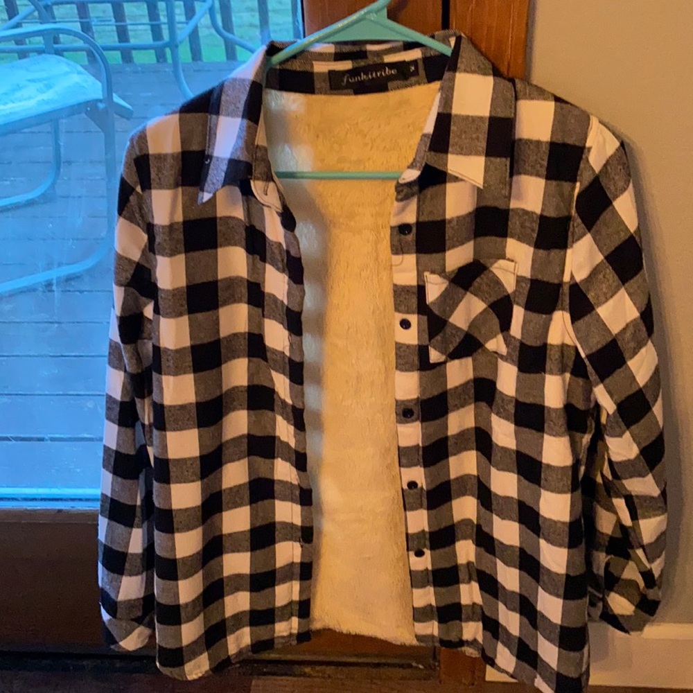 Buffalo plaid shacket with sherpa inside